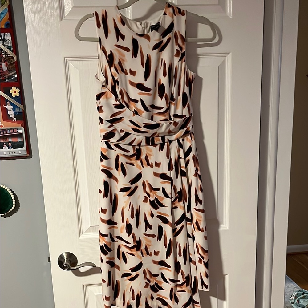 White House Black Market Brown Ruched Tie Front Midi Dress